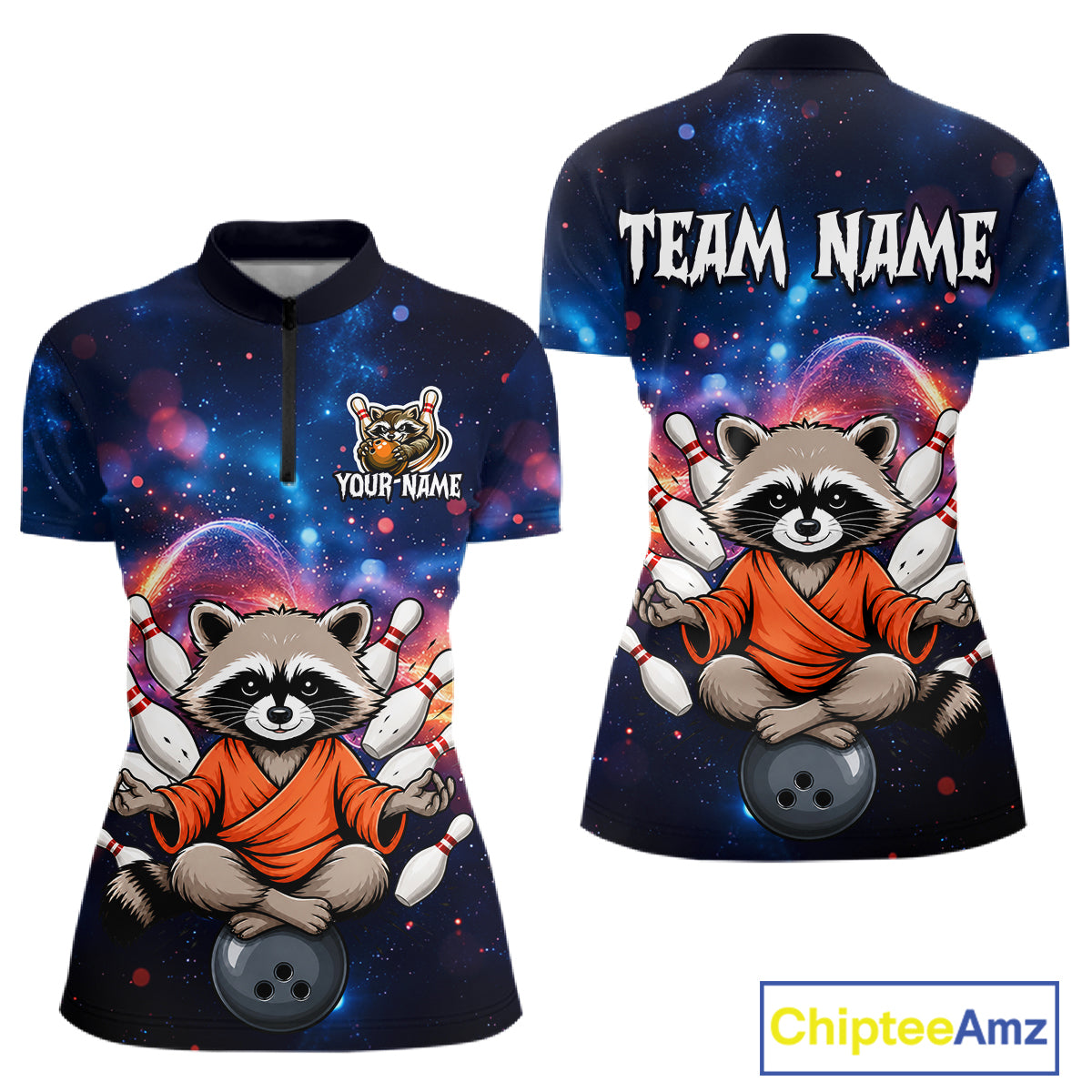Custom Galaxy Funny Zen Raccoon Bowling Shirt for Women Bowling Team Shirts Bowling Outfit HNT313