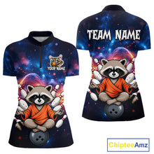 Load image into Gallery viewer, Custom Galaxy Funny Zen Raccoon Bowling Shirt for Women Bowling Team Shirts Bowling Outfit HNT313