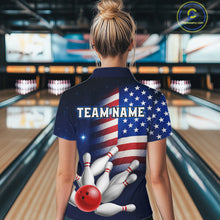 Load image into Gallery viewer, Custom US Flag Galaxy Bowling Jersey for Women Bowling Team Shirts Bowling Polo &amp; 1/4 Zip HNT169