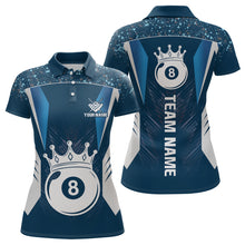 Load image into Gallery viewer, Navy Blue 8 Ball Crown Billiard Shirts for Women Custom Billiard League Team Shirts Polo &amp; 1/4 Zip NNT102