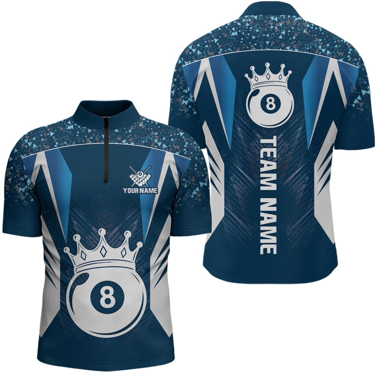 Navy Blue 8 Ball Crown Billiard Shirts for Men Custom Billiard League Team Shirts Polo & 1/4 Zip NNT102