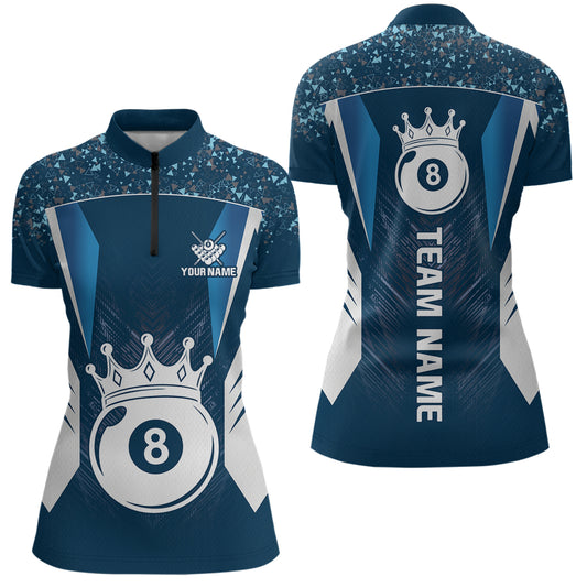 Navy Blue 8 Ball Crown Billiard Shirts for Women Custom Billiard League Team Shirts Polo & 1/4 Zip NNT102