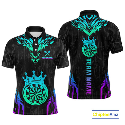 Custom Neon Black Crown Dart Shirts for Men Darts Team Jerseys Dart League Polo & 1/4 Zip NNT140