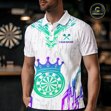 Load image into Gallery viewer, Custom Neon White Crown Dart Shirts for Men Darts Team Jerseys Dart League Polo &amp; 1/4 Zip NNT140