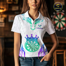 Load image into Gallery viewer, Custom Neon White Crown Dart Shirts for Women Darts Team Jerseys Dart League Polo &amp; 1/4 Zip NNT140