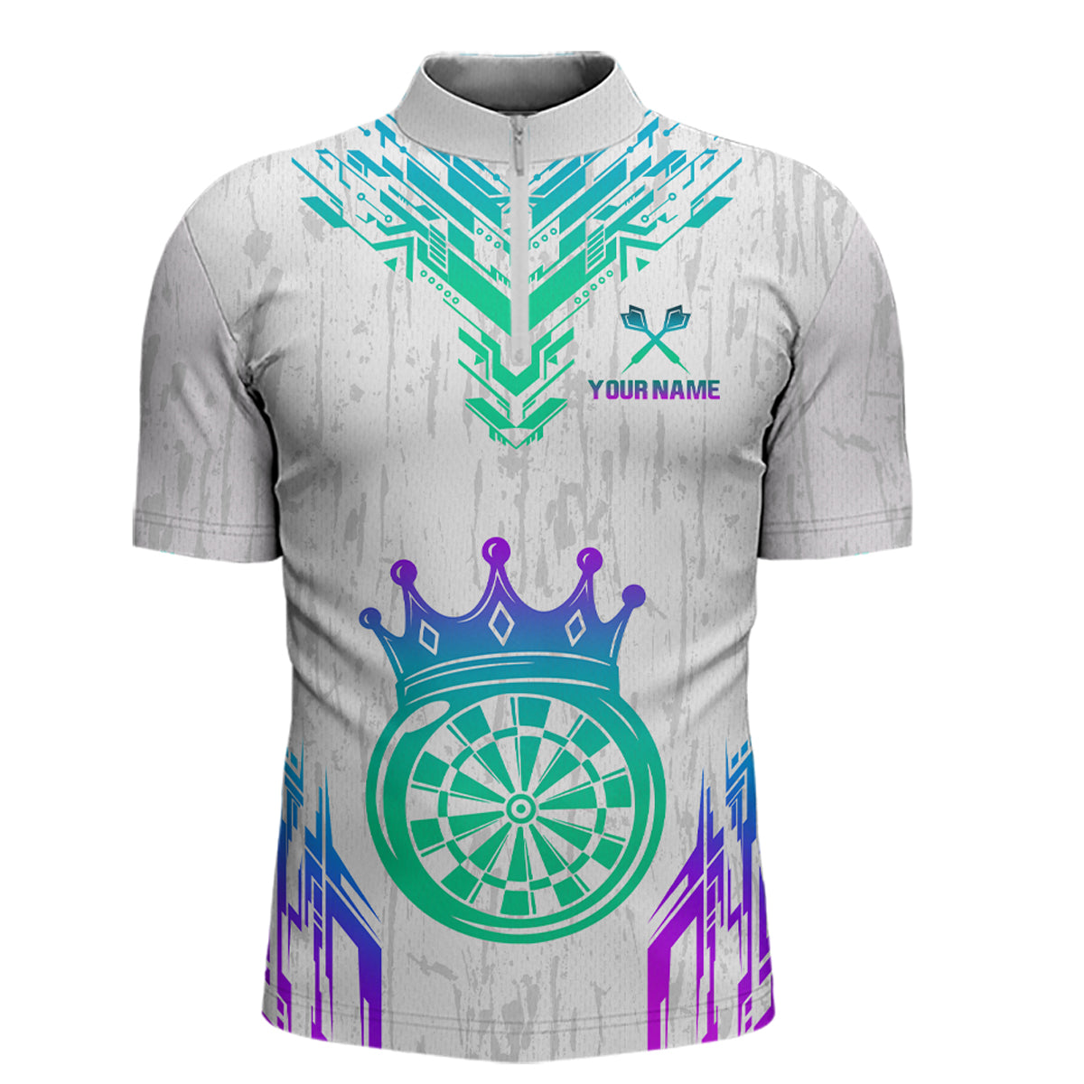 Custom Neon White Crown Dart Shirts for Men Darts Team Jerseys Dart League Polo & 1/4 Zip NNT140