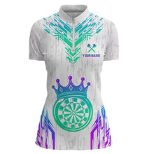 Load image into Gallery viewer, Custom Neon White Crown Dart Shirts for Women Darts Team Jerseys Dart League Polo &amp; 1/4 Zip NNT140
