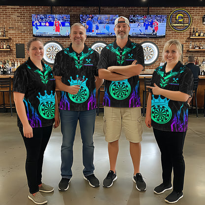 Custom Neon Black Crown Dart Shirts for Men Darts Team Jerseys Dart League Polo & 1/4 Zip NNT140