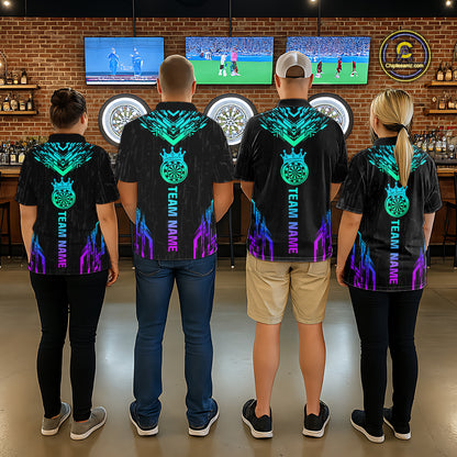Custom Neon Black Crown Dart Shirts for Men Darts Team Jerseys Dart League Polo & 1/4 Zip NNT140