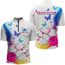 Load image into Gallery viewer, Custom Colorful Butterfly Bowling Jersey for Men Bowling Team Shirts Bowling League Polo &amp; 1/4 Zip HNT173