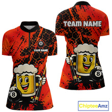 Load image into Gallery viewer, Custom Funny Red Beer 8 Ball Pool Billiard Shirt for Women Polo &amp; 1/4 Zip, Billiard Team Jerseys NNT147