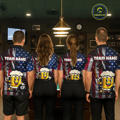 Custom Funny US Flag Beer 8 Ball Pool Billiard Shirt for Men Polo & 1/4 Zip, Billiard Team Jerseys NNT147