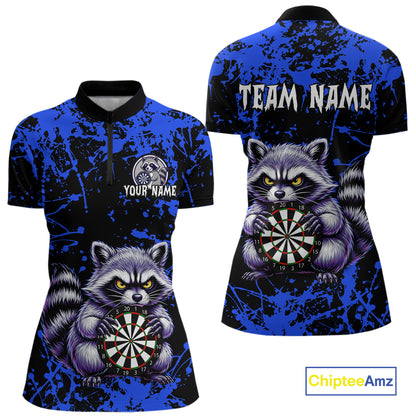 Custom Blue Funny Raccoon Darts Shirt for Women Darts Team Jerseys Dartboard Shirt Dart League NNT292