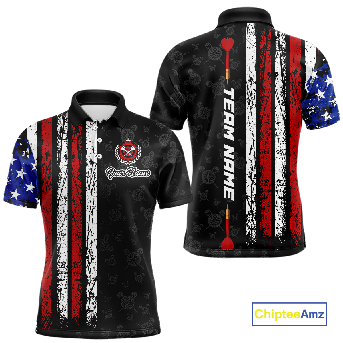 Custom US Flag Dart Shirts For Men Dart Board Shirts Polo & 1/4 Zip Dart Jersey Team NNT125