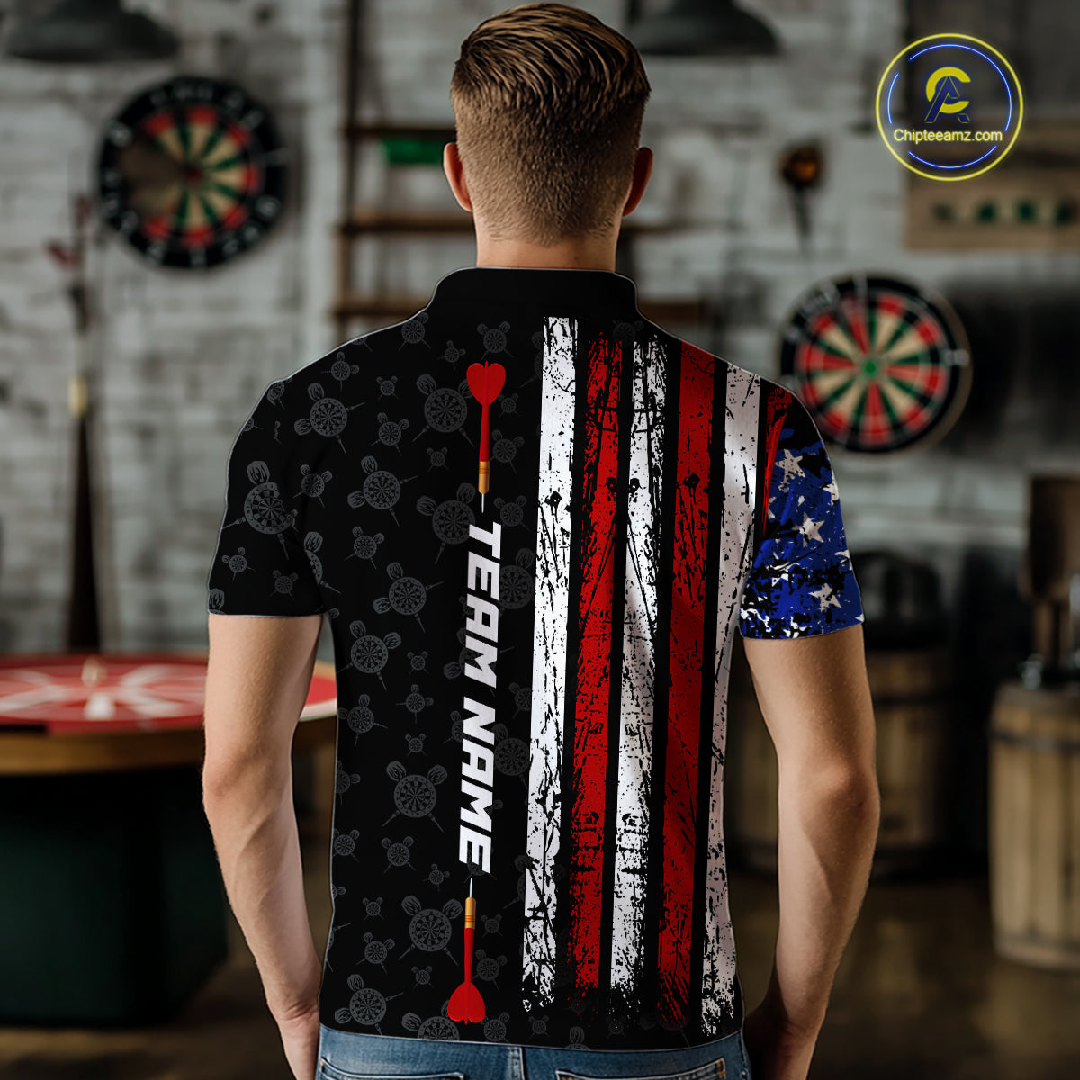 Custom US Flag Dart Shirts For Men Dart Board Shirts Polo & 1/4 Zip Dart Jersey Team NNT125