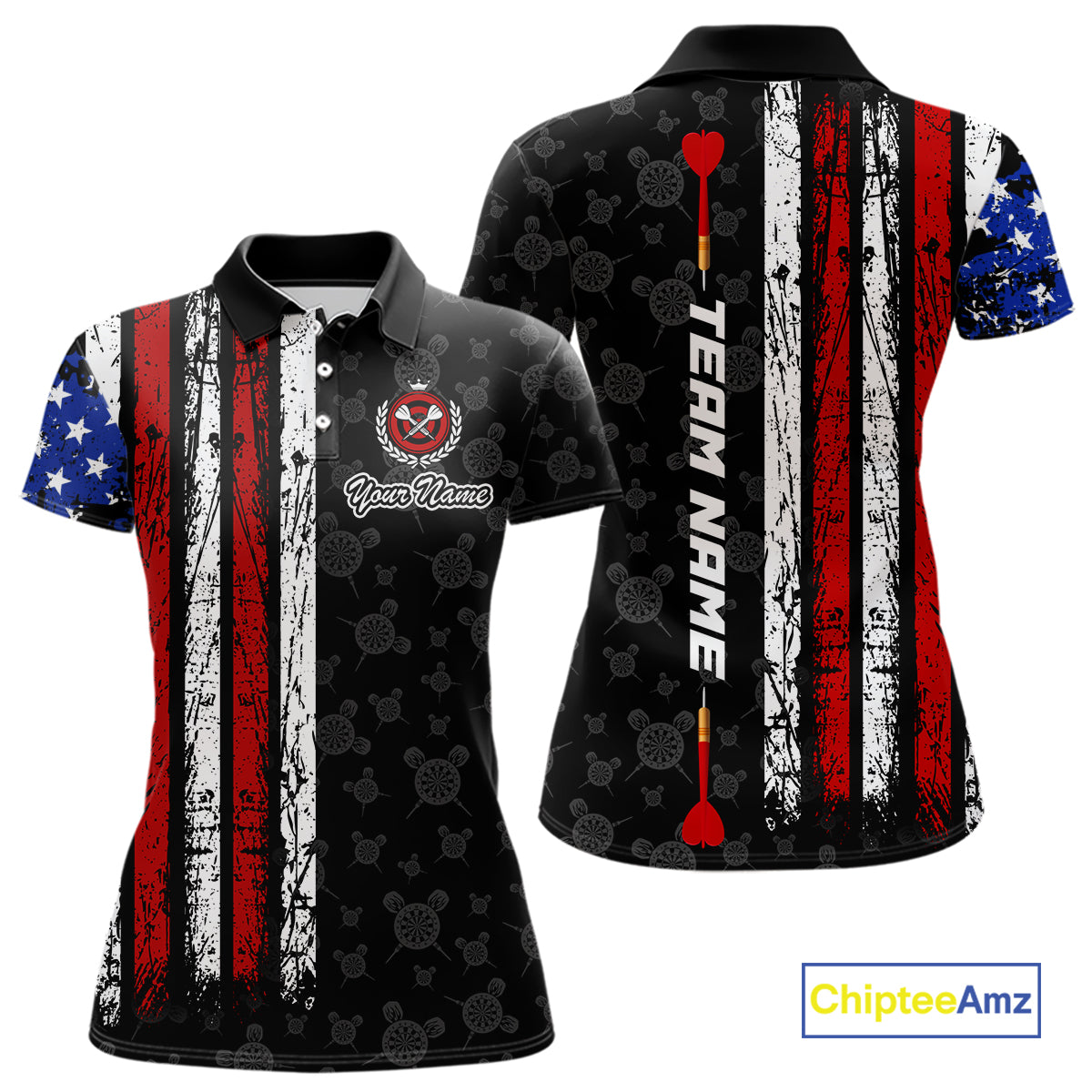 Custom US Flag Dart Shirts For Women Dart Board Shirts Polo & 1/4 Zip Dart Jersey Team NNT125