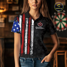 Load image into Gallery viewer, Custom US Flag Dart Shirts For Women Dart Board Shirts Polo &amp; 1/4 Zip Dart Jersey Team NNT125