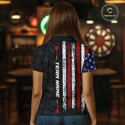 Custom US Flag Dart Shirts For Women Dart Board Shirts Polo & 1/4 Zip Dart Jersey Team NNT125
