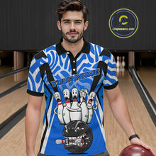 Load image into Gallery viewer, Custom Blue Funny Bowling Jersey for Men Bowling Team Shirts Bowling League Polo &amp; 1/4 Zip HNT155