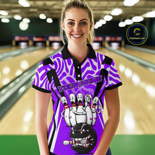 Load image into Gallery viewer, Custom Purple Funny Bowling Jersey for Women Bowling Team Shirts Bowling League Polo &amp; 1/4 Zip HNT155