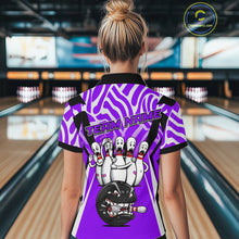 Load image into Gallery viewer, Custom Purple Funny Bowling Jersey for Women Bowling Team Shirts Bowling League Polo &amp; 1/4 Zip HNT155