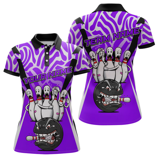 Custom Purple Funny Bowling Jersey for Women Bowling Team Shirts Bowling League Polo & 1/4 Zip HNT155