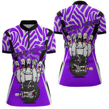 Load image into Gallery viewer, Custom Purple Funny Bowling Jersey for Women Bowling Team Shirts Bowling League Polo &amp; 1/4 Zip HNT155