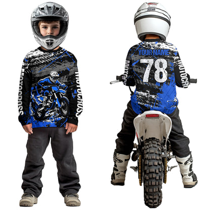 Blue Youth Dirt Bike Jersey Adult Kid Upf30+ Customized Motocross Jersey Off-Roading Jersey DNT48