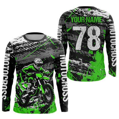 Green Youth Dirt Bike Jersey Adult Kid Upf30+ Customized Motocross Jersey Off-Roading Jersey DNT48