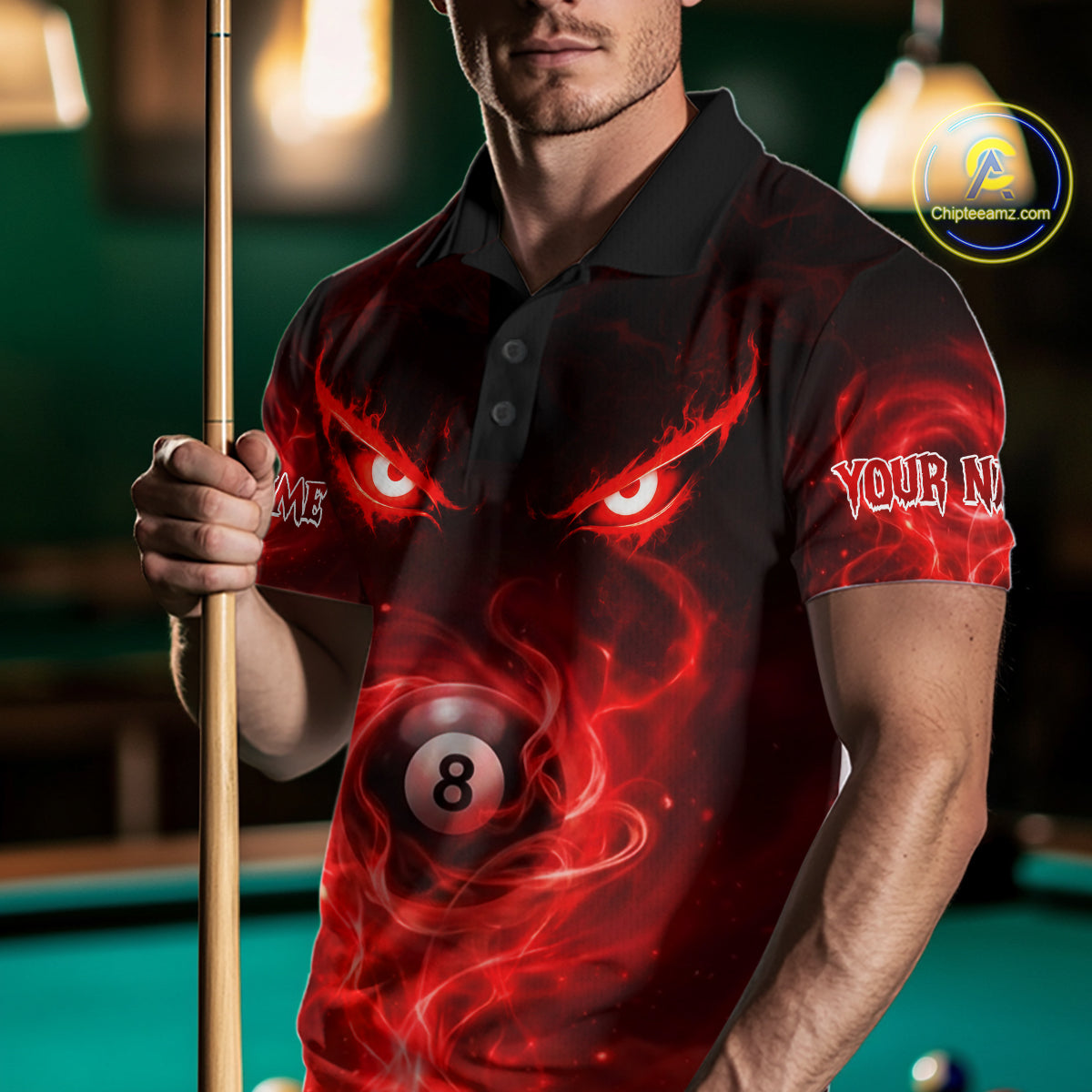 Custom Red Fire Demon Eyes 8 Ball Billiard Shirt for Men Billiard Team Jersey Billiard Outfit NNT196