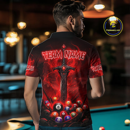Custom Red Fire Demon Eyes 8 Ball Billiard Shirt for Men Billiard Team Jersey Billiard Outfit NNT196