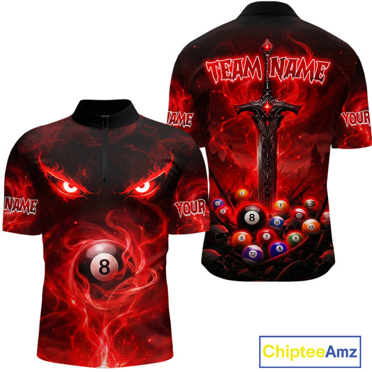 Custom Red Fire Demon Eyes 8 Ball Billiard Shirt for Men Billiard Team Jersey Billiard Outfit NNT196