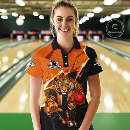 Custom Tiger Bowling Jersey for Women Bowling Uniform Polo & 1/4 Zip Bowling Team Shirts HNT147