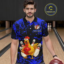 Load image into Gallery viewer, Custom Blue Funny Chicken Bowling Jersey for Men Bowling Uniform Bowling Team Shirts HNT282