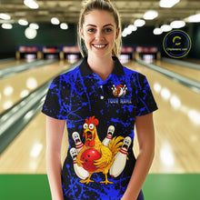 Load image into Gallery viewer, Custom Blue Funny Chicken Bowling Jersey for Women Bowling Uniform Bowling Team Shirts HNT282