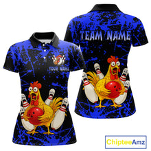 Load image into Gallery viewer, Custom Blue Funny Chicken Bowling Jersey for Women Bowling Uniform Bowling Team Shirts HNT282