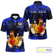 Load image into Gallery viewer, Custom Blue Funny Chicken Bowling Jersey for Men Bowling Uniform Bowling Team Shirts HNT282