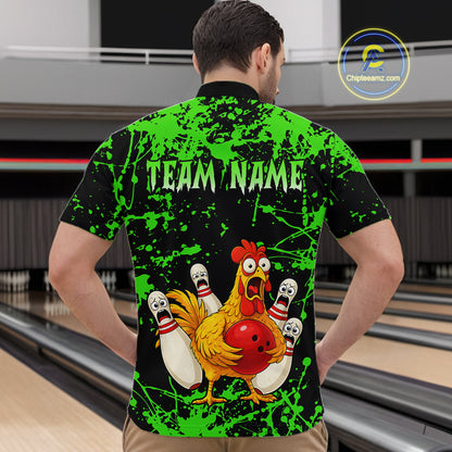 Custom Green Funny Chicken Bowling Jersey for Men Bowling Uniform Bowling Team Shirts HNT282