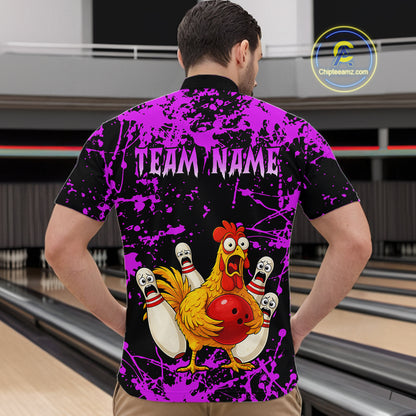 Custom Purple Funny Chicken Bowling Jersey for Men Bowling Uniform Bowling Team Shirts HNT282