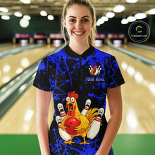 Load image into Gallery viewer, Custom Blue Funny Chicken Bowling Jersey for Women Bowling Uniform Bowling Team Shirts HNT282