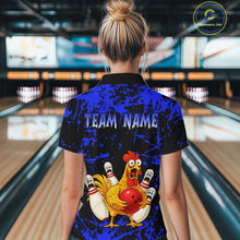 Load image into Gallery viewer, Custom Blue Funny Chicken Bowling Jersey for Women Bowling Uniform Bowling Team Shirts HNT282