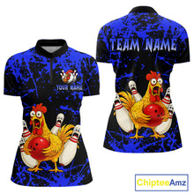 Load image into Gallery viewer, Custom Blue Funny Chicken Bowling Jersey for Women Bowling Uniform Bowling Team Shirts HNT282