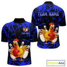 Load image into Gallery viewer, Custom Blue Funny Chicken Bowling Jersey for Men Bowling Uniform Bowling Team Shirts HNT282
