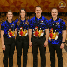 Load image into Gallery viewer, Custom Blue Funny Chicken Bowling Jersey for Men Bowling Uniform Bowling Team Shirts HNT282