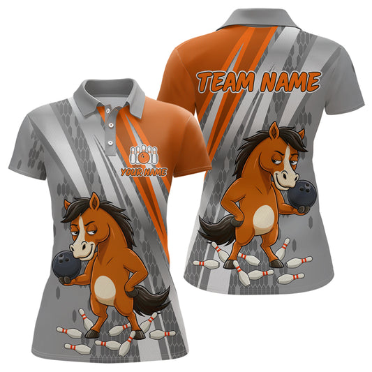 Custom Funny Horse Bowling Jersey for Women Bowling Team Shirts Bowling League Polo & 1/4 Zip HNT181