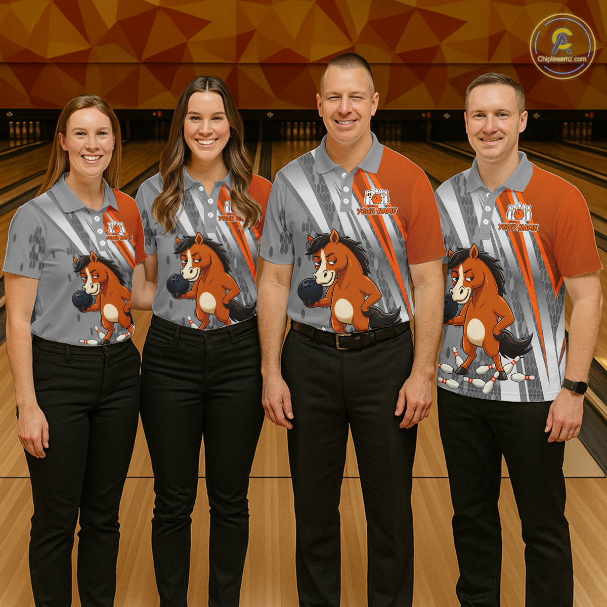 Custom Funny Horse Bowling Jersey for Men Bowling Team Shirts Bowling League Polo & 1/4 Zip HNT181