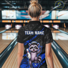 Load image into Gallery viewer, Custom Blue Funny Raccoon Bowling Jersey for Women Bowling Team Shirts Bowling League HNT389