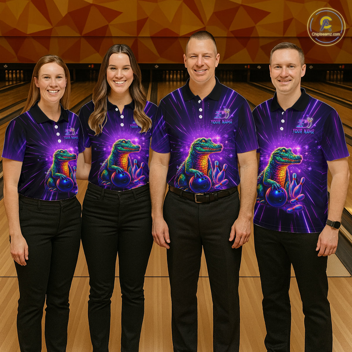 Custom Funny Crocodile Neon Bowling Shirt Alligator Bowling Jersey for Men Polo & 1/4 Zip HNT208