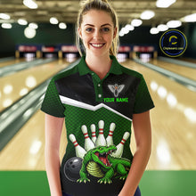 Load image into Gallery viewer, Custom Funny Crocodile Bowling Shirt Alligator Bowling Jersey for Women Polo &amp; 1/4 Zip HNT207
