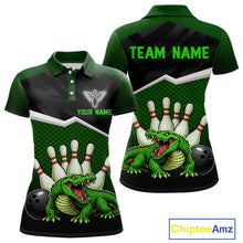 Load image into Gallery viewer, Custom Funny Crocodile Bowling Shirt Alligator Bowling Jersey for Women Polo &amp; 1/4 Zip HNT207